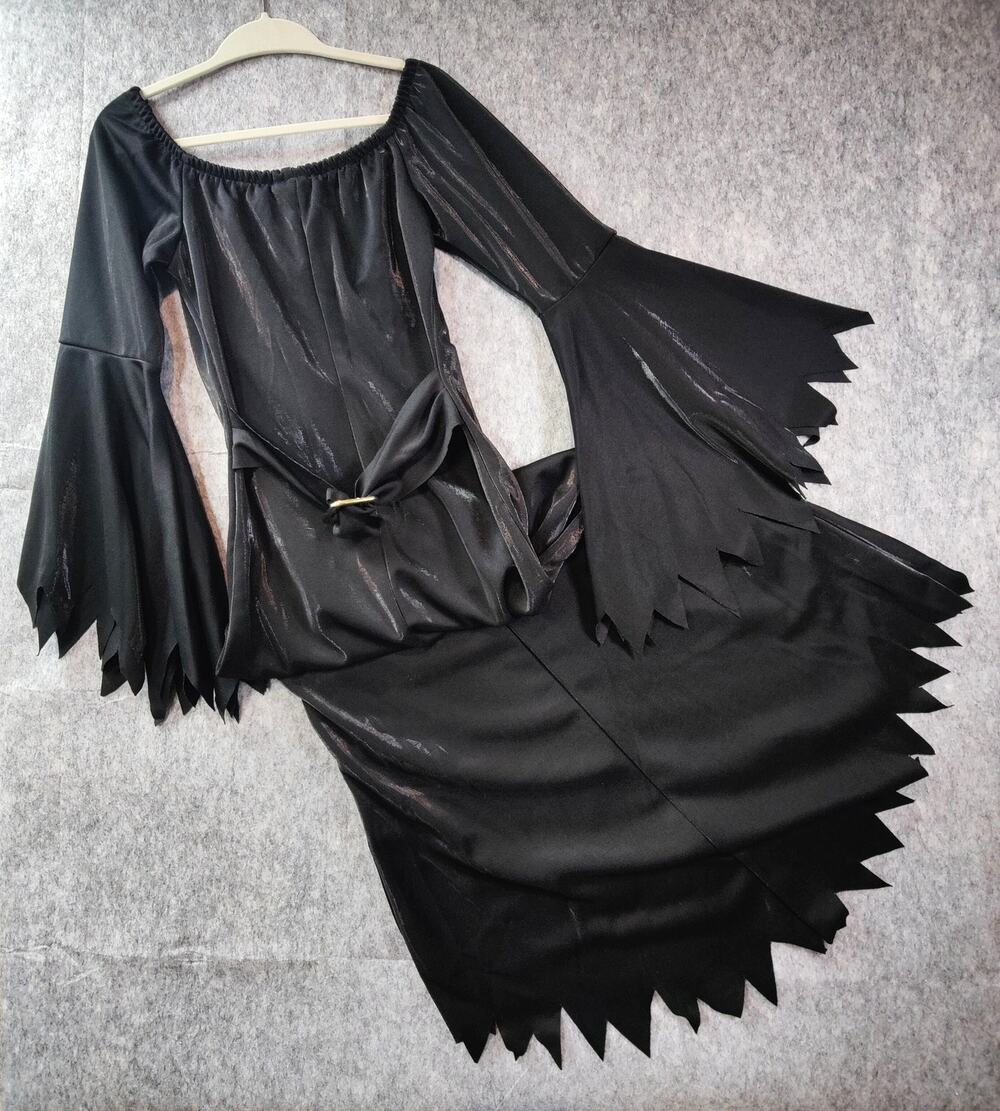 Halloween Shimmer Morticia Addams Gothic Broomstick Vampire Witch Costume Dress